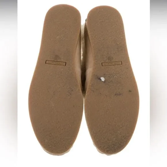 Like New Tory Burch Sorel Suede Moccasins - Brown Nude Tan Flats with Fur - Picture 4 of 4